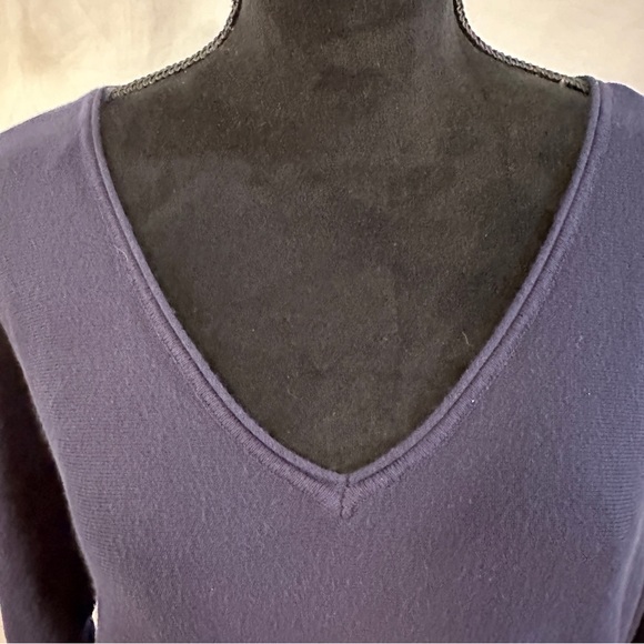 Isela Womens Sweater Size XL V Neck Striped Cuffs Dark Blue - Picture 6 of 11